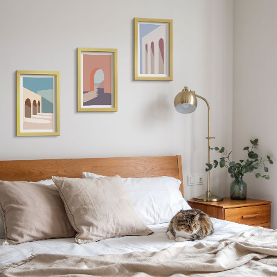 Įrėmintų paveikslų rinkinys Pastelinė minimalistinė miesto architektūros grafika