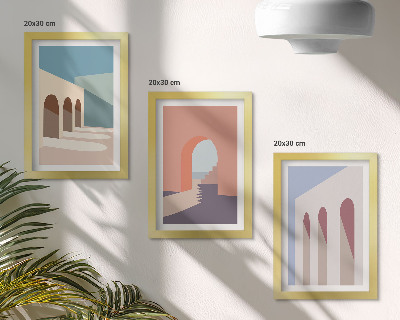 Įrėmintų paveikslų rinkinys Pastelinė minimalistinė miesto architektūros grafika