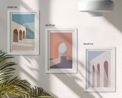 Įrėmintų paveikslų rinkinys Pastelinė minimalistinė miesto architektūros grafika
