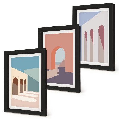 Įrėmintų paveikslų rinkinys Pastelinė minimalistinė miesto architektūros grafika