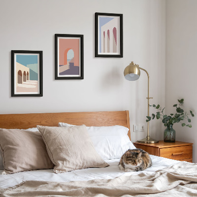 Įrėmintų paveikslų rinkinys Pastelinė minimalistinė miesto architektūros grafika