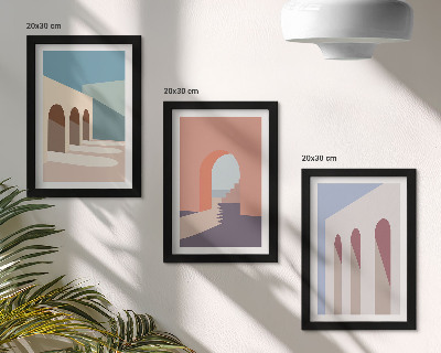 Įrėmintų paveikslų rinkinys Pastelinė minimalistinė miesto architektūros grafika