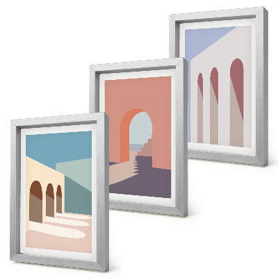 Įrėmintų paveikslų rinkinys Pastelinė minimalistinė miesto architektūros grafika