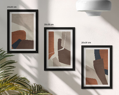 3 paveikslų rinkinys su rėmais Struktūrinių formų abstrakcija moderniu stiliumi