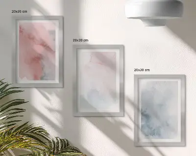 3 paveikslų rinkinys su rėmais pastelinės akvarelės ant drobės su spalvingomis tekstūromis
