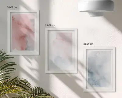 3 paveikslų rinkinys su rėmais pastelinės akvarelės ant drobės su spalvingomis tekstūromis