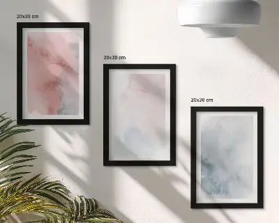 3 paveikslų rinkinys su rėmais pastelinės akvarelės ant drobės su spalvingomis tekstūromis