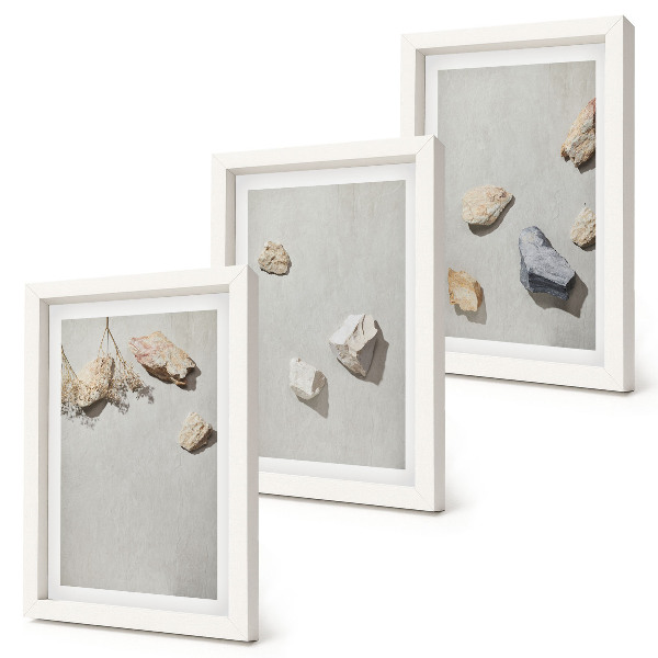 3 paveikslų rinkinys su rėmais Minimalistinės bohemiškos paplūdimio akmenų dekoracijos