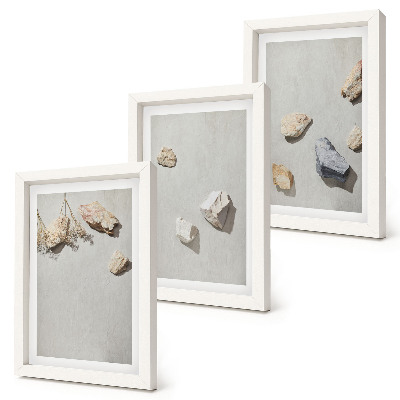 3 paveikslų rinkinys su rėmais Minimalistinės bohemiškos paplūdimio akmenų dekoracijos