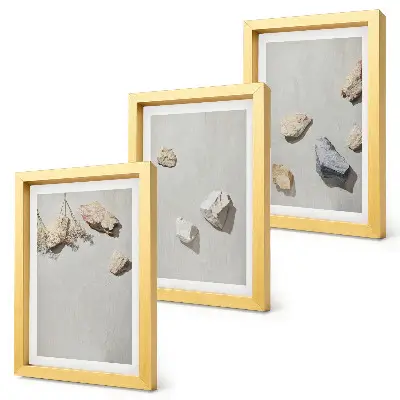 Minimalistinės bohemiškos paplūdimio akmenų dekoracijos 3 paveikslų rinkinys su rėmais