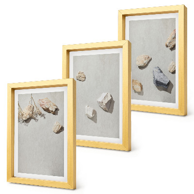3 paveikslų rinkinys su rėmais Minimalistinės bohemiškos paplūdimio akmenų dekoracijos