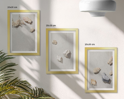 3 paveikslų rinkinys su rėmais Minimalistinės bohemiškos paplūdimio akmenų dekoracijos