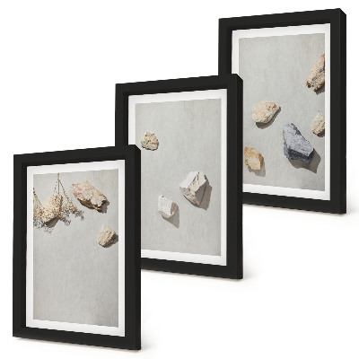3 paveikslų rinkinys su rėmais Minimalistinės bohemiškos paplūdimio akmenų dekoracijos