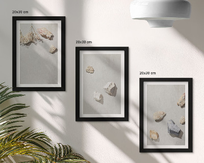 3 paveikslų rinkinys su rėmais Minimalistinės bohemiškos paplūdimio akmenų dekoracijos