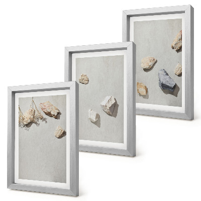 3 paveikslų rinkinys su rėmais Minimalistinės bohemiškos paplūdimio akmenų dekoracijos
