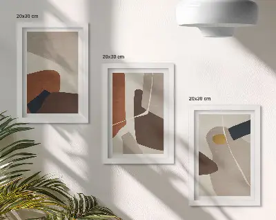 Įrėmintų paveikslų rinkinys abstrakčios boho stiliaus tapybos formos