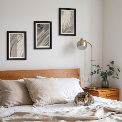 3 paveikslų rinkinys su rėmais Natūralių audinių struktūrų boho stiliumi stambus planas