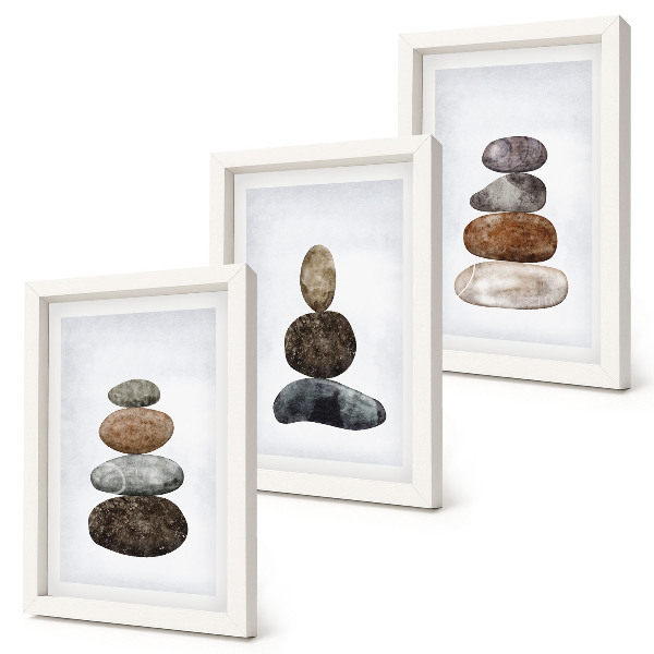 Įrėmintų paveikslų rinkinys Akmenų krūvos minimalistinis bohemiškas paveikslas