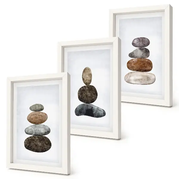 Įrėmintų paveikslų rinkinys minimalistinis bohemiškas akmenų krūvos paveikslas