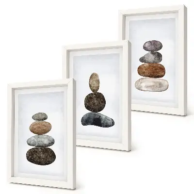 Įrėmintų paveikslų rinkinys minimalistinis bohemiškas akmenų krūvos paveikslas