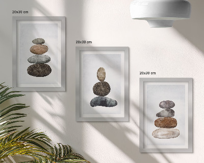 Įrėmintų paveikslų rinkinys Akmenų krūvos minimalistinis bohemiškas paveikslas