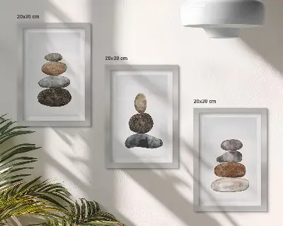Įrėmintų paveikslų rinkinys minimalistinis bohemiškas akmenų krūvos paveikslas