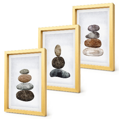 Įrėmintų paveikslų rinkinys Akmenų krūvos minimalistinis bohemiškas paveikslas