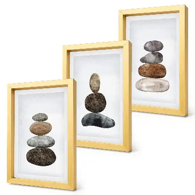 Įrėmintų paveikslų rinkinys minimalistinis bohemiškas akmenų krūvos paveikslas