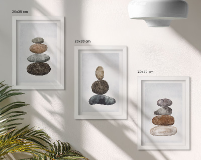 Įrėmintų paveikslų rinkinys Akmenų krūvos minimalistinis bohemiškas paveikslas