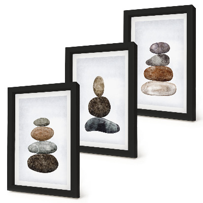 Įrėmintų paveikslų rinkinys Akmenų krūvos minimalistinis bohemiškas paveikslas