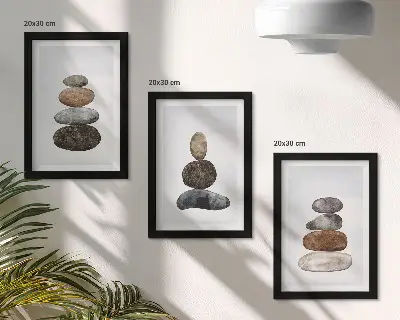 Įrėmintų paveikslų rinkinys minimalistinis bohemiškas akmenų krūvos paveikslas