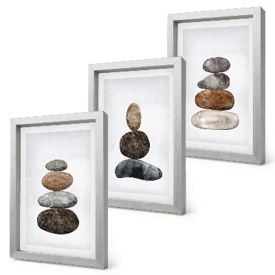 Įrėmintų paveikslų rinkinys Akmenų krūvos minimalistinis bohemiškas paveikslas