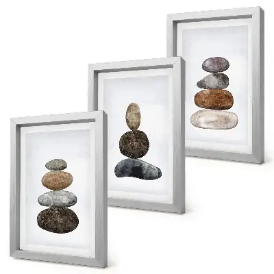 Įrėmintų paveikslų rinkinys minimalistinis bohemiškas akmenų krūvos paveikslas