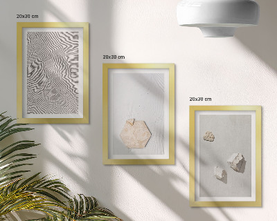 3 paveikslų rinkinys su rėmais Šviesios tekstūros ant smėlio, subtilus boho stilius