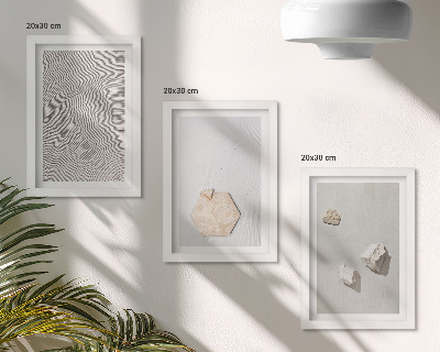 3 paveikslų rinkinys su rėmais Šviesios tekstūros ant smėlio, subtilus boho stilius