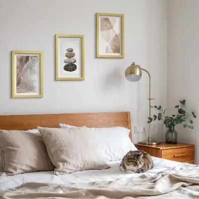 3 paveikslų rinkinys su rėmais abstrakčios formos pastelinėmis spalvomis