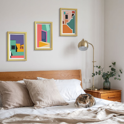 3 paveikslų rinkinys su rėmais Spalvingos miesto iliustracijos moderniu stiliumi