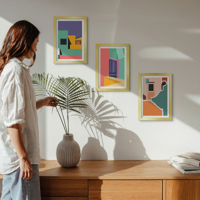 3 paveikslų rinkinys su rėmais Spalvingos miesto iliustracijos moderniu stiliumi