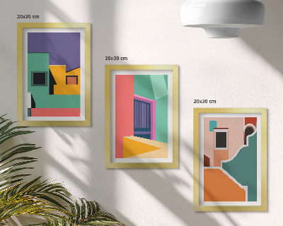 3 paveikslų rinkinys su rėmais Spalvingos miesto iliustracijos moderniu stiliumi