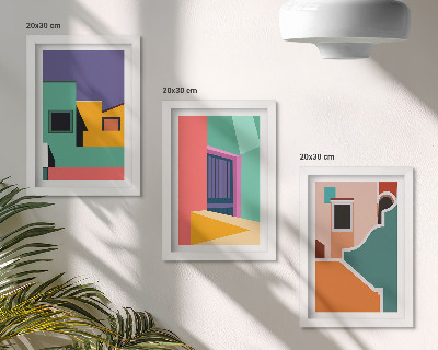 3 paveikslų rinkinys su rėmais Spalvingos miesto iliustracijos moderniu stiliumi