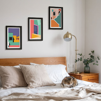 3 paveikslų rinkinys su rėmais Spalvingos miesto iliustracijos moderniu stiliumi