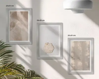 Įrėmintų paveikslų rinkinys subtilios tekstūros natūralaus boho stiliaus