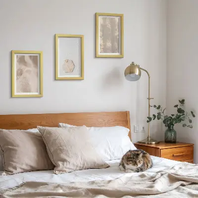 Įrėmintų paveikslų rinkinys subtilios tekstūros natūralaus boho stiliaus