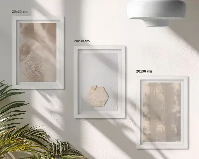 Įrėmintų paveikslų rinkinys subtilios tekstūros natūralaus boho stiliaus