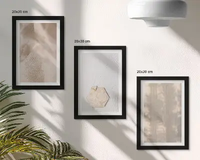 Įrėmintų paveikslų rinkinys subtilios tekstūros natūralaus boho stiliaus
