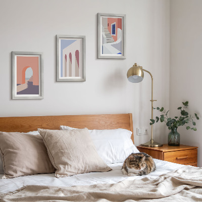 Įrėmintų paveikslų rinkinys Minimalistinio miesto architektūros iliustracijos