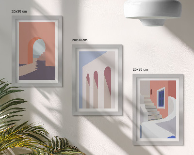 Įrėmintų paveikslų rinkinys Minimalistinio miesto architektūros iliustracijos