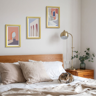 Įrėmintų paveikslų rinkinys Minimalistinio miesto architektūros iliustracijos