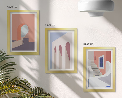 Įrėmintų paveikslų rinkinys Minimalistinio miesto architektūros iliustracijos