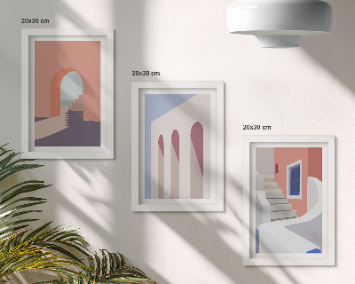 Įrėmintų paveikslų rinkinys Minimalistinio miesto architektūros iliustracijos